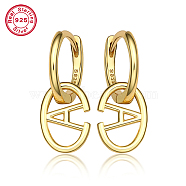 Real 18K Gold Plated 925 Sterling Silver Hoop Earrings, Initial Letter Drop Earrings, with S925 Stamp, Letter A, 20x8.5mm(ZC9557-1)