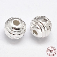Fancy Cut 925 Sterling Silver Round Beads, Silver, 8mm, Hole: 2mm, about 36pcs/20g(STER-F012-10)