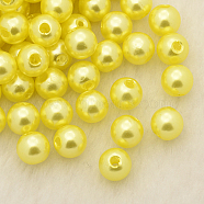 Imitation Pearl Acrylic Beads, Dyed, Round, Yellow, 10x9.5mm, Hole: 2.5mm, about 1070pcs/pound(PL611-6)