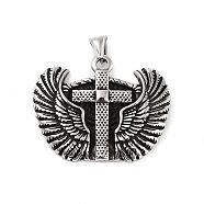Retro 304 Stainless Steel Big Pendants, Cross with Wing Charm, Antique Silver, 41.5x52x6mm, Hole: 4x6.5mm(STAS-I205-22AS-B)