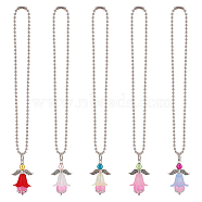 Acrylic Angel Pendant Decoration, with Natural Dyed Yellow Jade Bead and Iron Ball Chains, for Car Hanging Accessories, Mixed Color, 182mm, 5pcs/set(HJEW-PH01837)