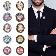 DIY Brooch Making, Alloy Brooch Cabochon Bezel Settings with Clear Glass Cabochons, Antique Bronze & Antique Silver, 25x18x5mm, Cabochon Bezel Setting: 10pcs/set, Glass Cabochons: 10pcs/set(DIY-SC0006-37)