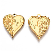 Ion Plating(IP) 201 Stainless Steel Pendants, Heart Charm with Footprint, Real 18K Gold Plated, 28x21.5x3mm, Hole: 2mm(STAS-N098-144LG)