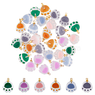 30Pcs 6 Colors Transparent Glass Pendants, with Golden Tone Alloy Loops and Enamel, Cat Paw, Mixed Color, 18.5x14.5x7.5mm, Hole: 1.6mm, 5pcs/color(FIND-FH0006-67)