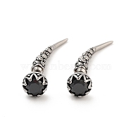 Rose Flower 316 Surgical Stainless Steel Pave Cubic Zirconia Ear False Plugs for Women, Antique Silver, Black, 13x8mm(EJEW-Z050-45D-AS)