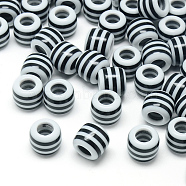 Opaque Stripe Resin Beads, Large Hole Beads, Barrel, White, 11x10.5mm, Hole: 6mm(X1-RESI-S344-12)