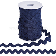 Polyester Wavy Fringe Trim, Wave Bending Lace Ribbon, for Clothes Sewing and Art Craft Decoration, Prussian Blue, 3/8 inch(10mm), about 25 yards(OCOR-GF0003-44C-03)