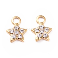 304 Stainless Steel Rhinestone Charms, Star Charm, Golden, 1.05x0.8x0.2cm, Hole: 2mm(STAS-I670-01G)