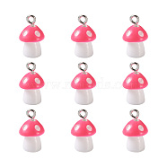 Plastic Pendants, with Platinum Plated Iron Loop, Mushroom with Polka Dots, Pink, 17.5x11.5x12mm, Hole: 1.5mm(KY-TA0001-15A)
