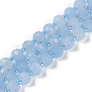 Natural Dyed White Jade Beads Strands, Faceted, Rondelle, with Seed Beads, Light Steel Blue, 7.5~8x6.5mm, Hole: 1.4mm, about 45~46pcs/strand, 15.75''(40cm)(G-H057-A22-10)