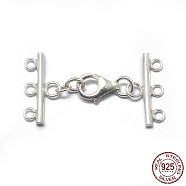 925 Sterling Silver Lobster Claw Clasps, with Cord Ends, with 925 Stamp, Silver, 34x18mm, Hole: 1.6mm(STER-L057-002S)
