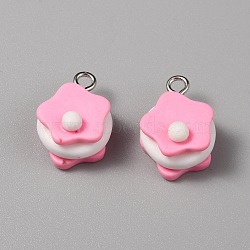 Opaque Resin Pendants, Cake Charms, Imitation Food, with Platinum Tone Iron Loops, Pearl Pink, 19x14x11mm, Hole: 2.2mm(RESI-TAC0016-09A)