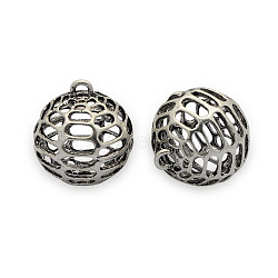 Brass Ball Pendants, Hollow Round, Nickel Free, Antique Silver, 19x17mm, Hole: 2mm(KK-J186-30AS-NF)