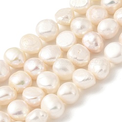 Natural Cultured Freshwater Pearl Beads Strands, Two Sides Polished, PapayaWhip, 8~9mm, Hole: 0.5mm, about 23pcs/strand, 6.89''(17.5cm)(PEAR-A006-09B)