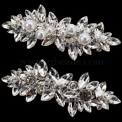 2Pcs 2 Style Flower Crystal Rhinestone Hair Barrettes, with Alloy Findings and Plastic Imitation Pearl, for Woman Girls, Silver, 30.5x84x19~23.5mm, 1pc/style(OHAR-GF0001-25)