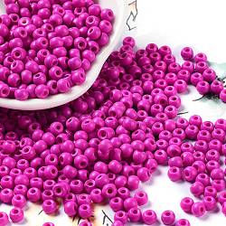 Baking Paint Glass Seed Beads, Round, Medium Violet Red, 4x3mm, Hole: 1.2mm, about 7650pcs/pound(SEED-H002-I-B515)