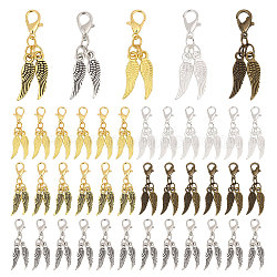 75Pcs 5 Colors Wing Alloy Pendant Decoration, with Alloy Lobster Claw Clasps, Mixed Color, 36mm, 15pcs/color(HJEW-CA00060)