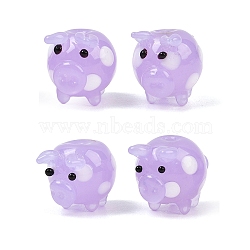Handmade Bumpy Lampwork Beads, Pig with Polka Dot Pattern, Purple, 12x14x14mm, Hole: 1.8mm(LA-CBA3498-05)
