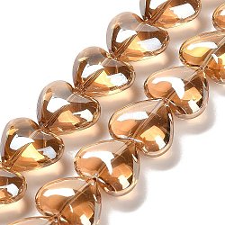 Electroplate Glass Beads Strands, Heart, Goldenrod, 12.2x15x8mm, Hole: 1mm, about 50pcs/strand, 23.62''(60cm)(X-EGLA-B008-01A-PL03)