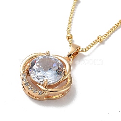 Flower Brass Micro Pave Cubic Zirconia Pendant Necklaces, with Glass, Light Gold, 17.32 inch(440mm)(NJEW-A015-07KCG)