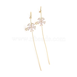 Flower Ear Wrap Crawler Hook Earrings for Women Girls, Brass Cubic Zirconia Ear Cuffs Piercing Earrings Set, Light Gold, 75mm, Pin: 1mm(EJEW-B008-01LG)