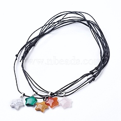 Pendant Necklaces, Natural & Synthetic Mixed Stone Pendants, with Brass Findings and Chinese Waxed Cotton Cord, Star, Platinum, 14.1~28.3 inch(36~72cm), Pendant: 22x20x5.5~6.5mm(NJEW-JN02195-M)