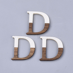 Resin & Walnut Wood Cabochons, Letter D, White, 37x34x3mm(X-RESI-Q210-003A-A01)