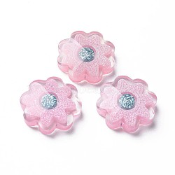 Transparent Epoxy Resin Cabochons, with Glitter Powder, Flower, Pink, 19.5x20.5x6mm(CRES-S365-29)