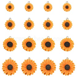 20Pcs 4 Styles Opaque Resin Pendants, with Platinum Tone Iron Loops, Sunflower Charm, Dark Orange, 19.5x16x5mm, Hole: 2mm, 5pcs/style(RESI-CJ0002-53)