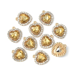 Alloy Rhinestone Charms, Heart, Light Gold, Light Peach, 18x16x5mm, Hole: 1.4mm(ALRI-YW0001-01A)