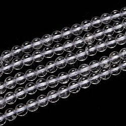 Natural Quartz Crystal Beads Strands, Rock Crystal Beads, with Cotton Thread, Round, 4mm, Hole: 1mm, about 93pcs/strand, 15 inch(38cm)(G-H236-05B-4mm)
