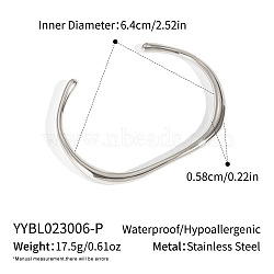 Minimalist 201 Stainless Steel C-Shaped Open Cuff Bangles for Women, Stainless Steel Color, Inner Diameter: 2-1/2 inch(6.4cm)(FO8073-2)