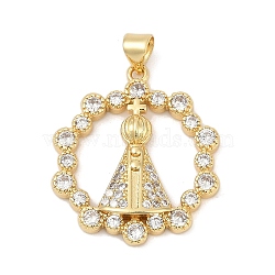 Brass Clear Cubic Zirconia Nossa Senhora Aparecida Pendants, Virgin Charms, Rack Plating, Cadmium Free & Lead Free, Long-Lasting Plated, Real 18K Gold Plated, 28x24x4mm, Hole: 4x3.5mm(KK-U058-54G)