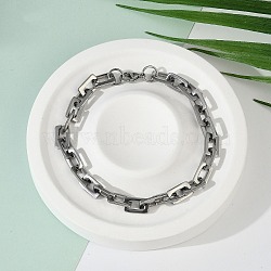 Tarnish Resistant Rectangle 201 Stainless Steel Chain Bracelets, with Lobster Claw Clasps, Stainless Steel Color, 8-1/2 inch(215mm)(X-BJEW-N240-06P)