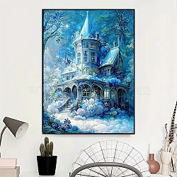 DIY House Theme Diamond Painting Kit, Including Resin Rhinestones, Diamond Sticky Pen, Tray Plate, Glue Clay, Sky Blue, 400x300x0.4mm, Rhinestone: 2.7x1.2mm, 22bag(DIY-H160-01C)