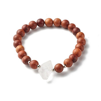 Natural Quartz Bracelet for Girl Women Gift, Waxed Wood Round Beads Stretch Bracelet, Camel, Inner Diameter: 2-1/8 inch(5.25cm)