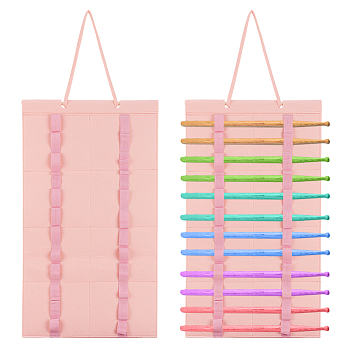 Soft Felt & Wood Wall-Mounted  Display Bags, Jewlery Rolls for Medal Storage, Rectangle, Pink, 61x34.5x1.3cm