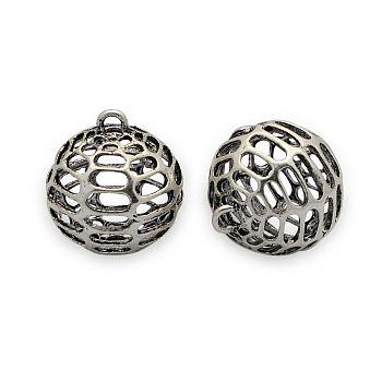 Brass Ball Pendants, Hollow Round, Nickel Free, Antique Silver, 19x17mm, Hole: 2mm