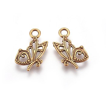 Tibetan Style Alloy Pendants, Cadmium Free & Lead Free, Butterfly, Antique Golden Color, Size: about 17mm long, 10mm wide, 2mm thick, hole: 2.5mm