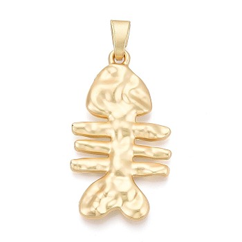 Rack Plating Alloy Big Pendants, Fishbone Charms, Cadmium Free & Lead Free, Matte Gold Color, 66.5x36.5x6mm, Hole: 11.5x5mm