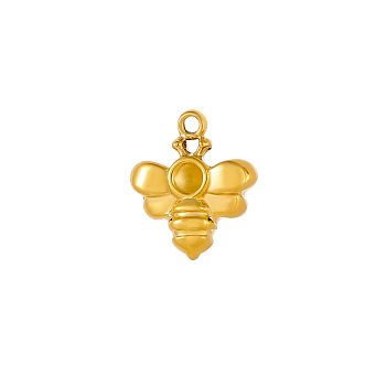 304 Stainless Steel Pendants, Bees Charms, Ion Plating(IP), Real 14K Gold Plated, 12x10mm