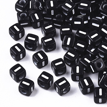 Opaque Acrylic Beads, Horizontal Hole, Alphabet Style, Cube, Black & White, Letter.I, 5x5x5mm, Hole: 2mm, about 5000pcs/500g
