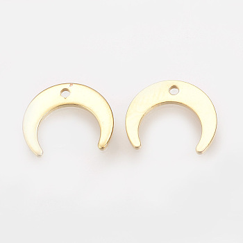 Brass Charms, Double Horn/Crescent Moon, Nickel Free, Real 18K Gold Plated, 9x11x0.8mm, Hole: 1mm