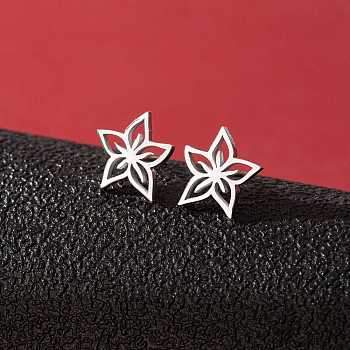 Stainless Steel Small Animal Stud Earrings for Women, Stainless Steel Color, Star, 60x40mm