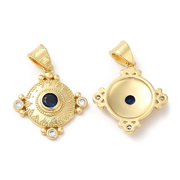 Brass Micro Pave Cubic Zirconia Pendants, with Glass, Lead Free & Cadmium Free, Flat Round, Real 18K Gold Plated, 20.5x19x4mm, Hole: 5x4mm