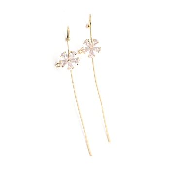 Flower Ear Wrap Crawler Hook Earrings for Women Girls, Brass Cubic Zirconia Ear Cuffs Piercing Earrings Set, Light Gold, 75mm, Pin: 1mm