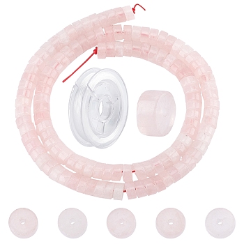 DIY Stretch Bracelets Making Kits, Including 1 Strand Disc Natural Rose Quartz Beads Strands and 1 Roll Strong Stretchy Beading Elastic Thread, 6x3mm, Hole: 1mm, about 119~131pcs/strand, 14.76~15.74 inch(37.5~40cm)