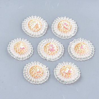 Foam Cabochons, with Sequins/Paillette, Non-Woven Fabric and Organza, Hat, PeachPuff, 45~47x15~17mm, about 100pcs/bag