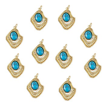 Brass Synthetic Turquoise Pendants, Long-Lasting Plated, Real 12K Gold Plated, Nuggets, 24x18x5mm, Hole: 3.5mm, 10pcs/box