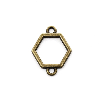 Hollow Frame Alloy Links Connectors, Cadmium Free & Lead Free, Hexagon , Antique Bronze, 21x16x1.5mm, Hole: 2mm